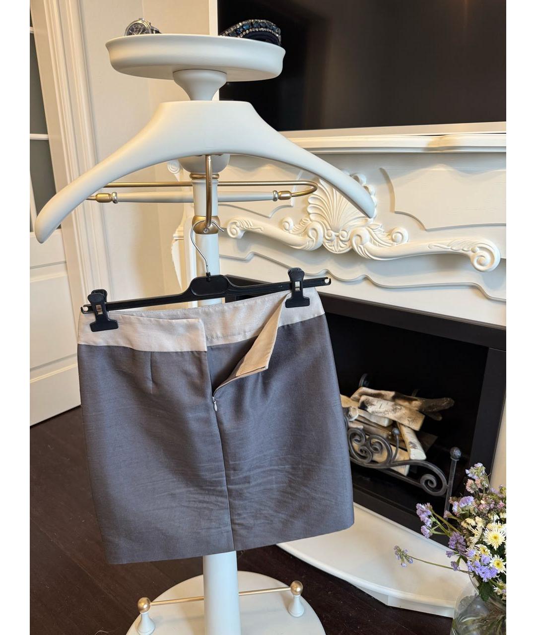 MAX MARA Серебряная шелковая юбка миди, фото 3