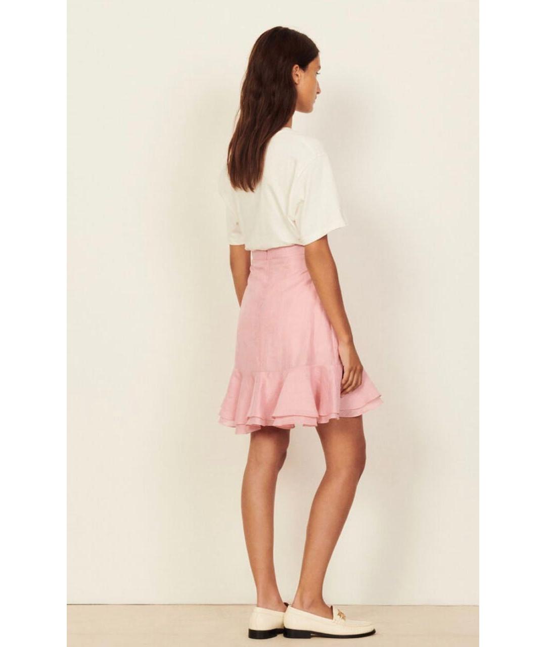 SANDRO Розовая льняная юбка мини, фото 4
