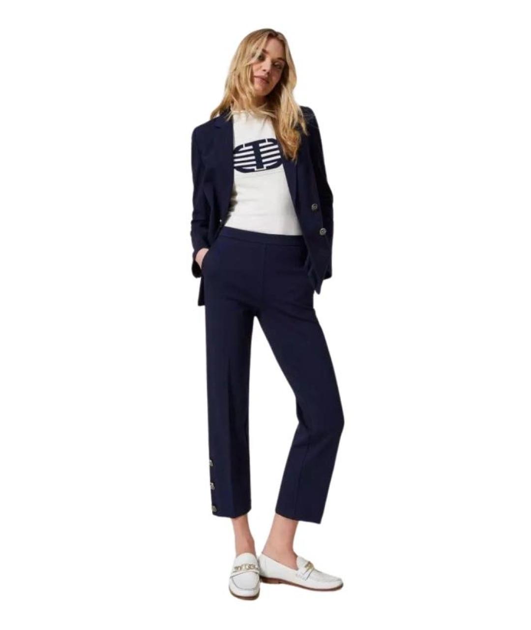 TWIN-SET Темно-синие вискозные прямые брюки, фото 3