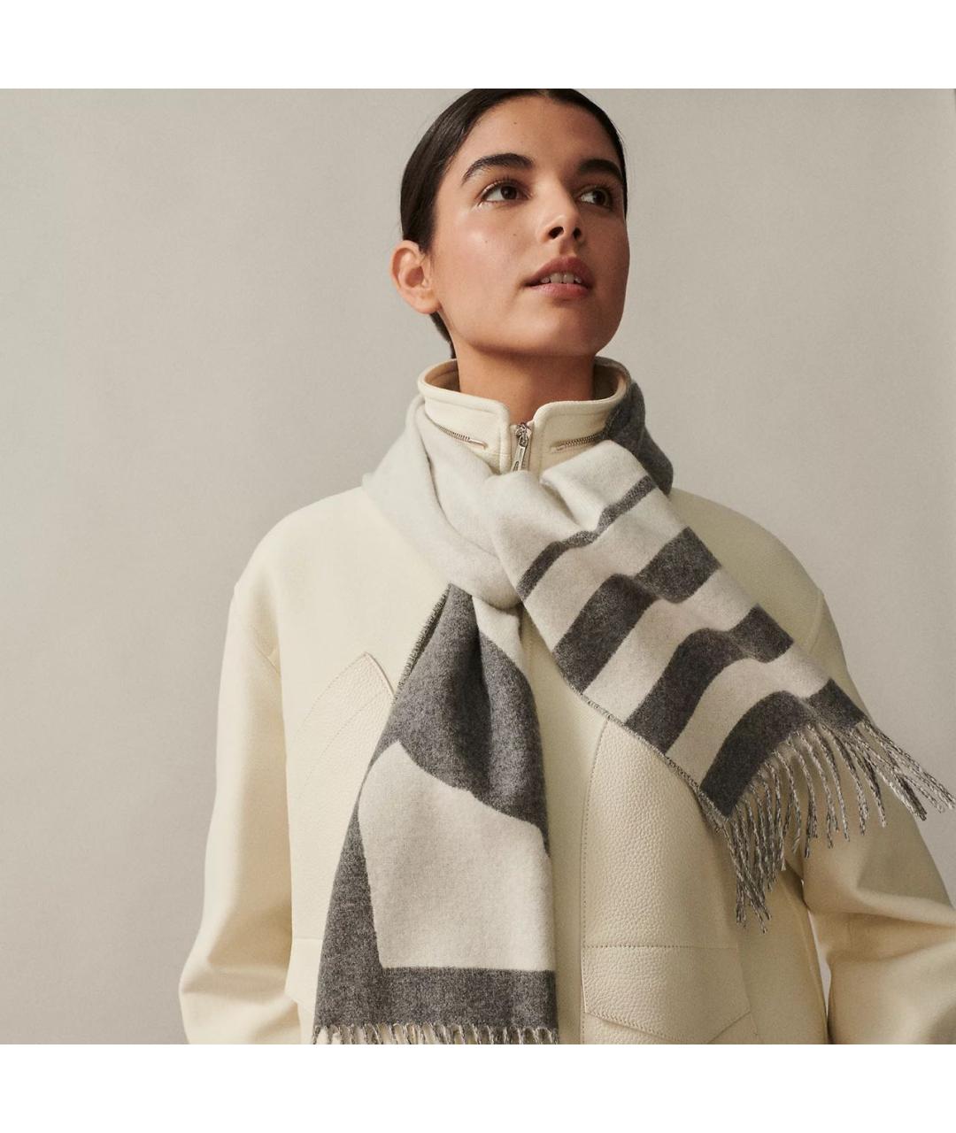 HERMES Серый кашемировый шарф, фото 3