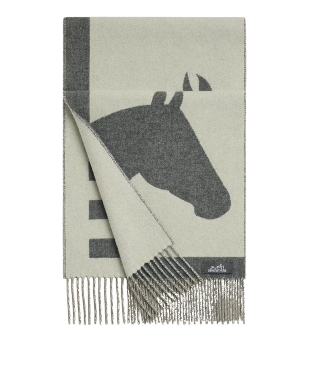 HERMES Серый кашемировый шарф, фото 1