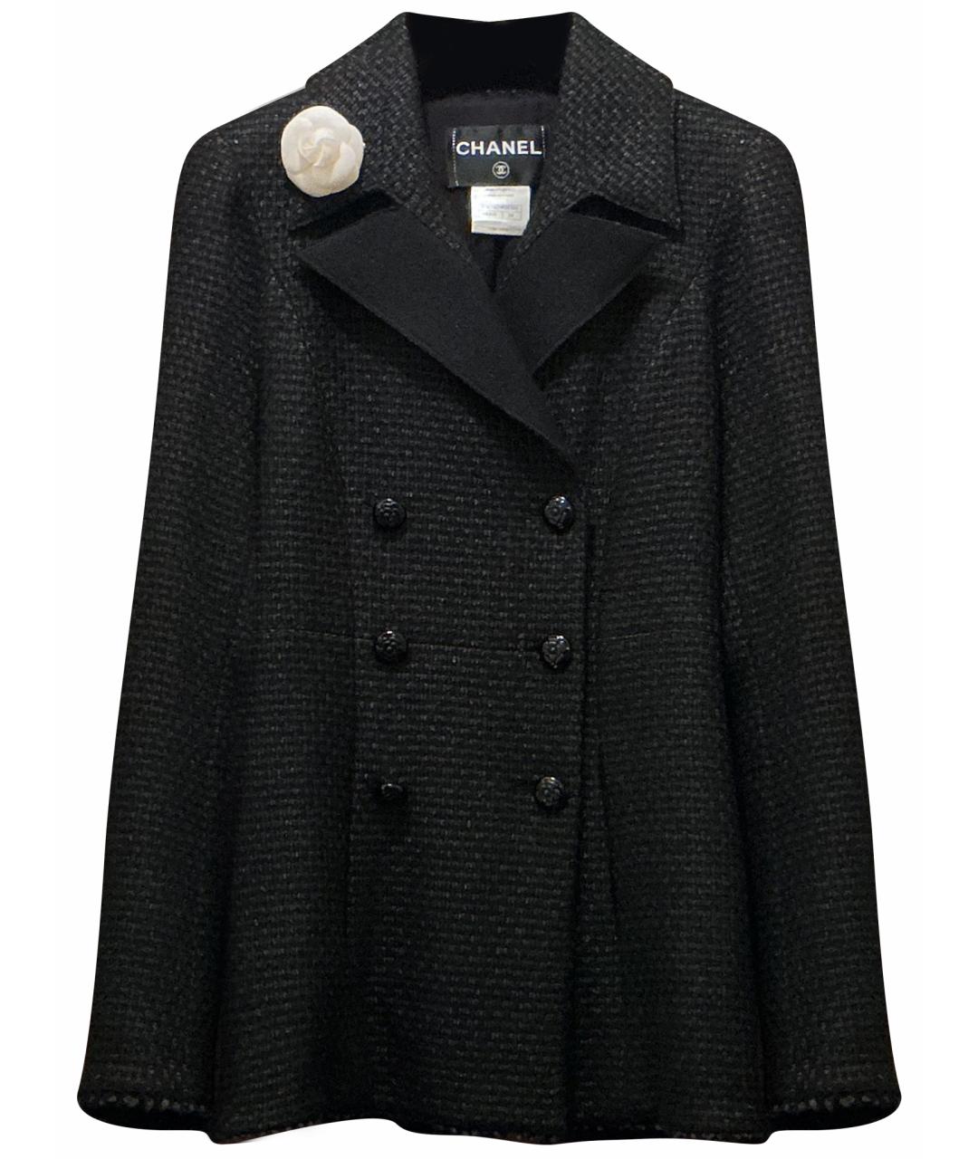 CHANEL Черный твидовый жакет/пиджак, фото 1