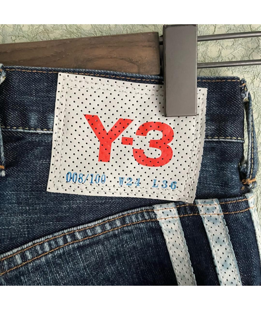 Y-3 Голубые хлопковые прямые джинсы, фото 7