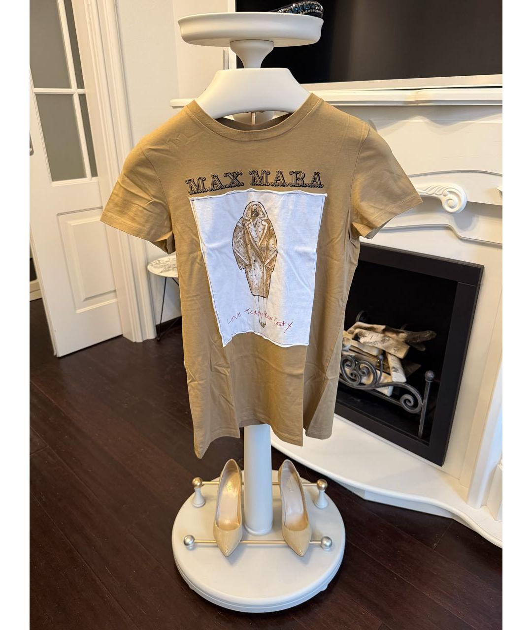 MAX MARA Коричневая хлопковая футболка, фото 4
