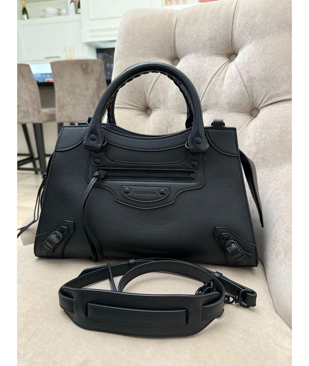 BALENCIAGA Черная кожаная сумка с короткими ручками, фото 5