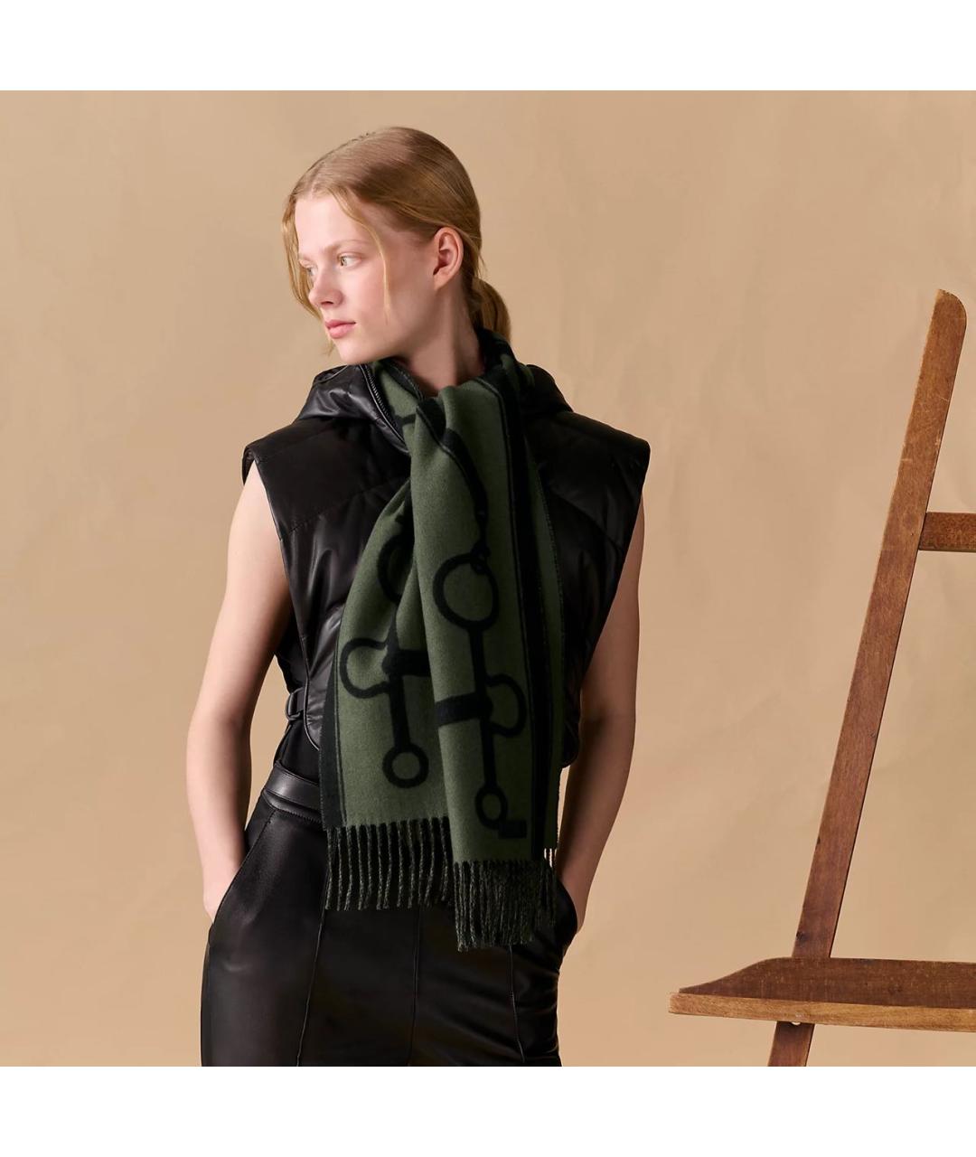 HERMES Зеленый кашемировый шарф, фото 3