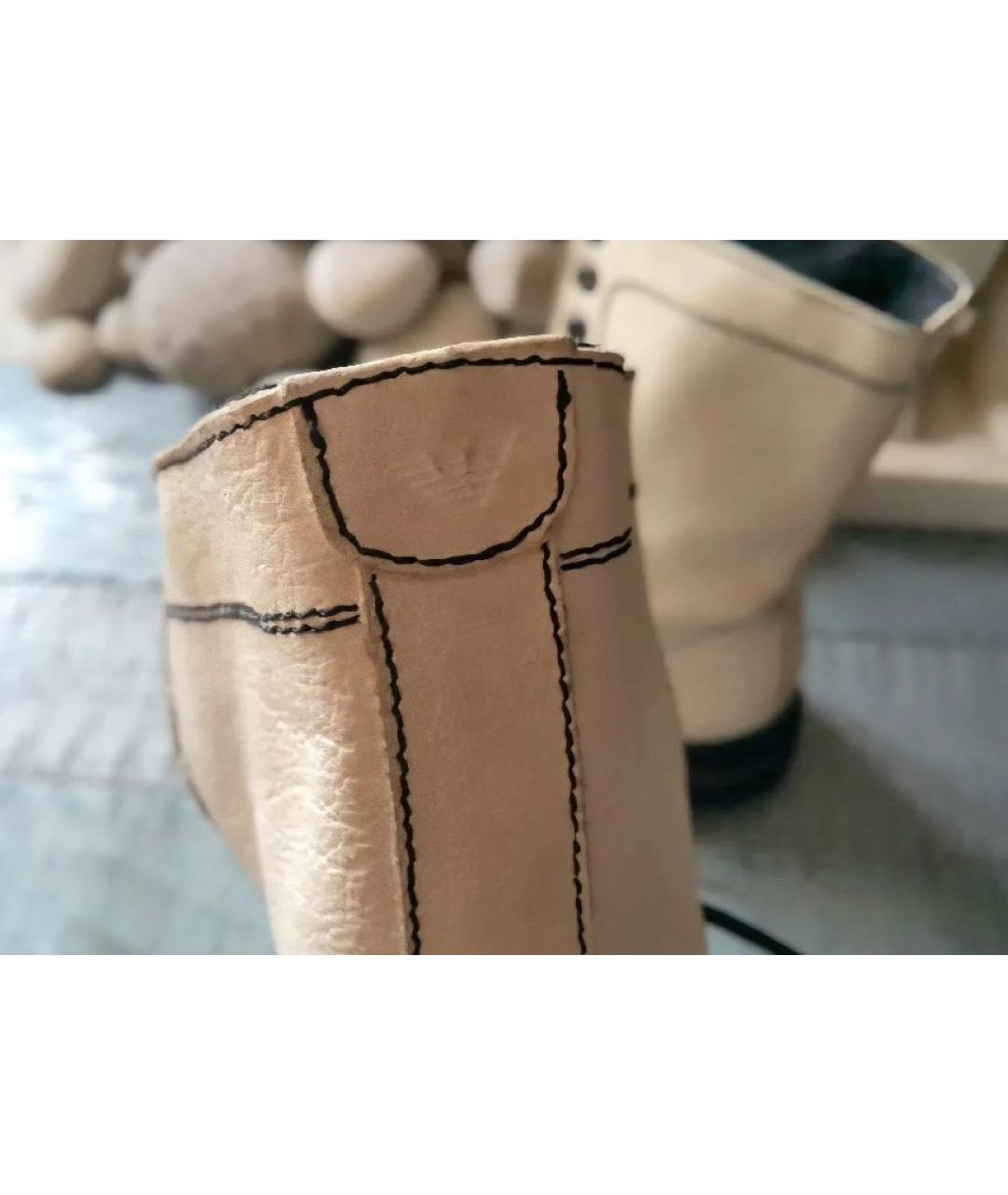 EMPORIO ARMANI Белые кожаные высокие ботинки, фото 4