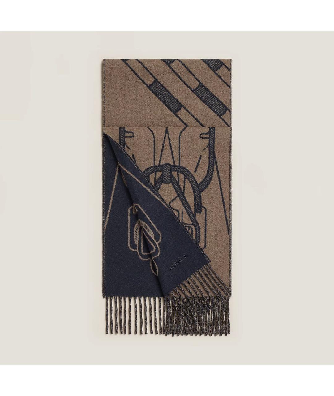 HERMES Коричневый кашемировый шарф, фото 4