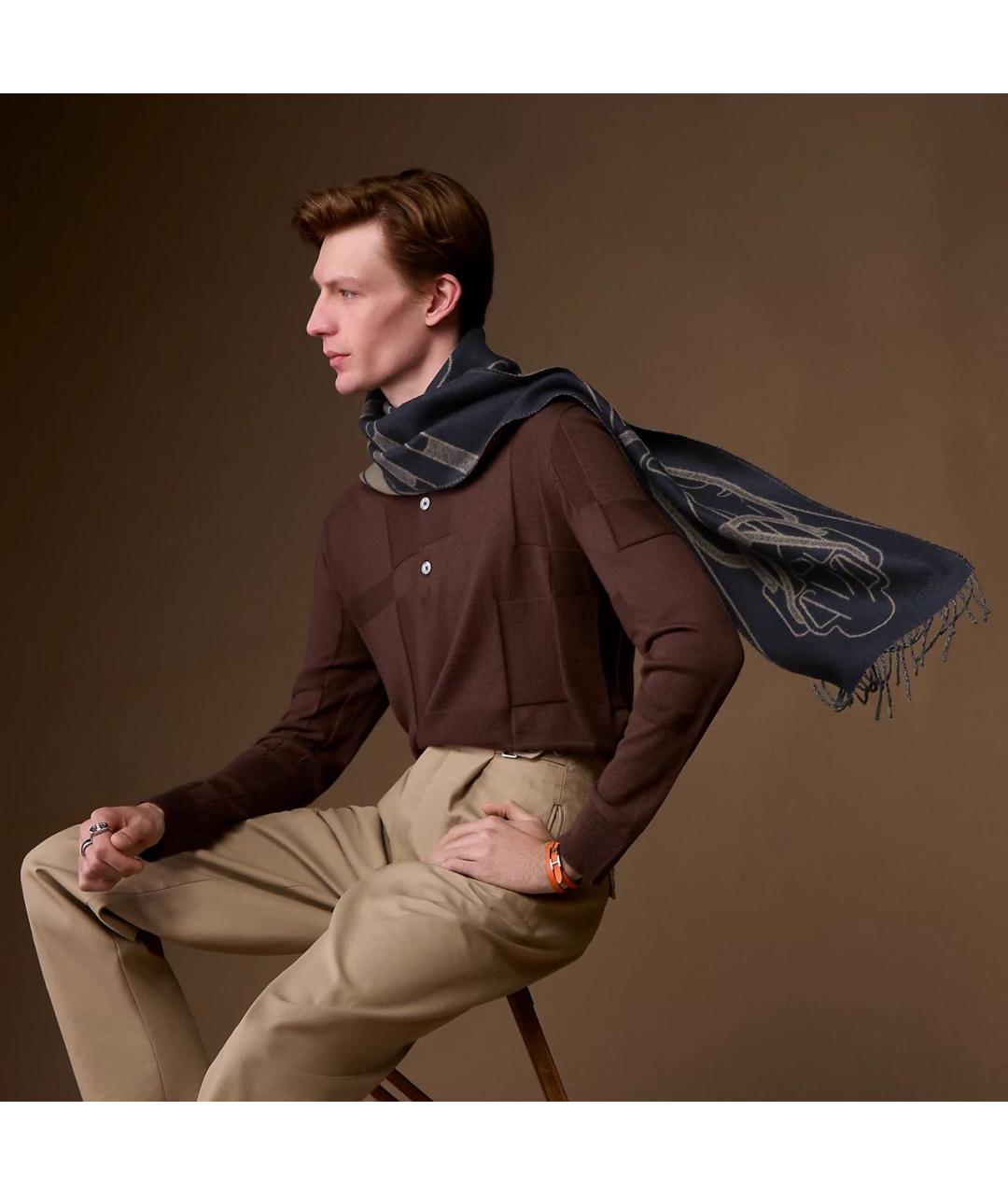 HERMES Коричневый кашемировый шарф, фото 3