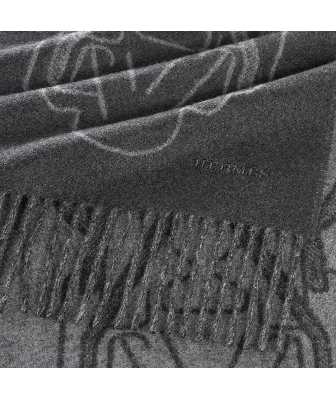 HERMES Серый кашемировый шарф, фото 2