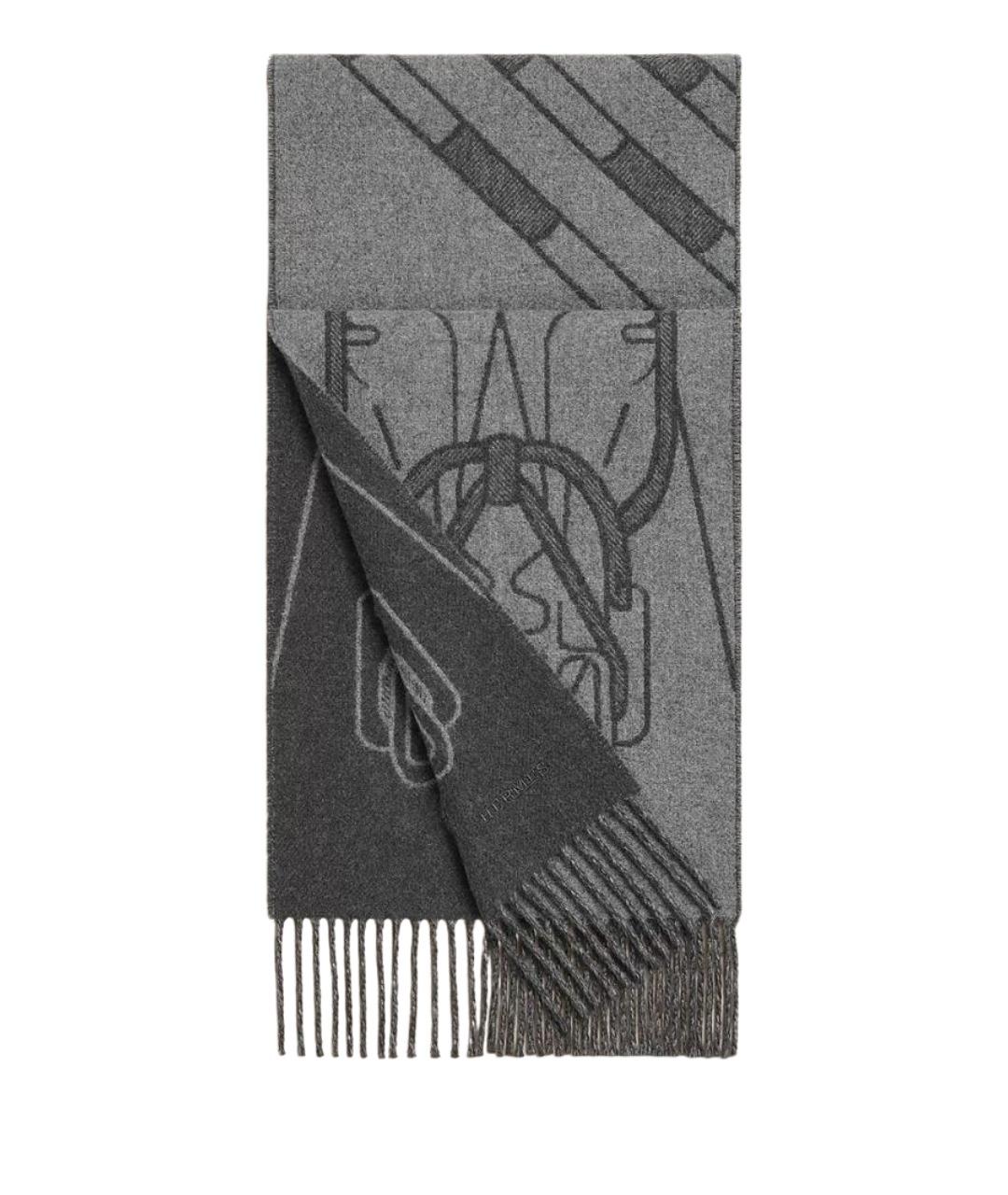HERMES Серый кашемировый шарф, фото 1