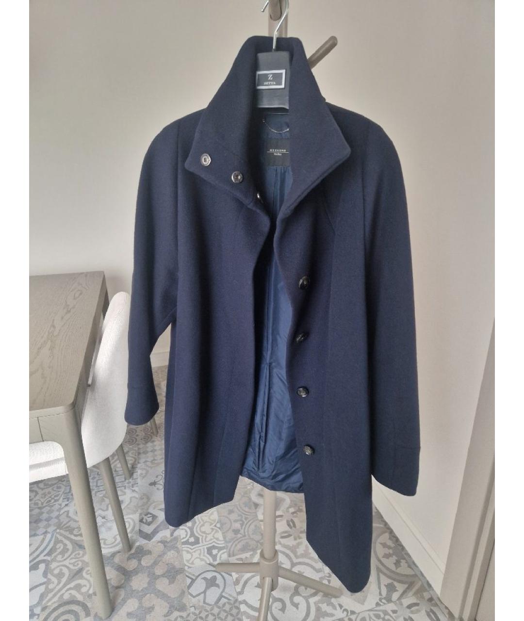 WEEKEND MAX MARA Темно-синее шерстяное пальто, фото 3