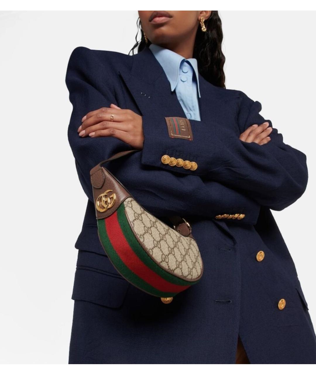 GUCCI Коричневая тканевая сумка с короткими ручками, фото 6