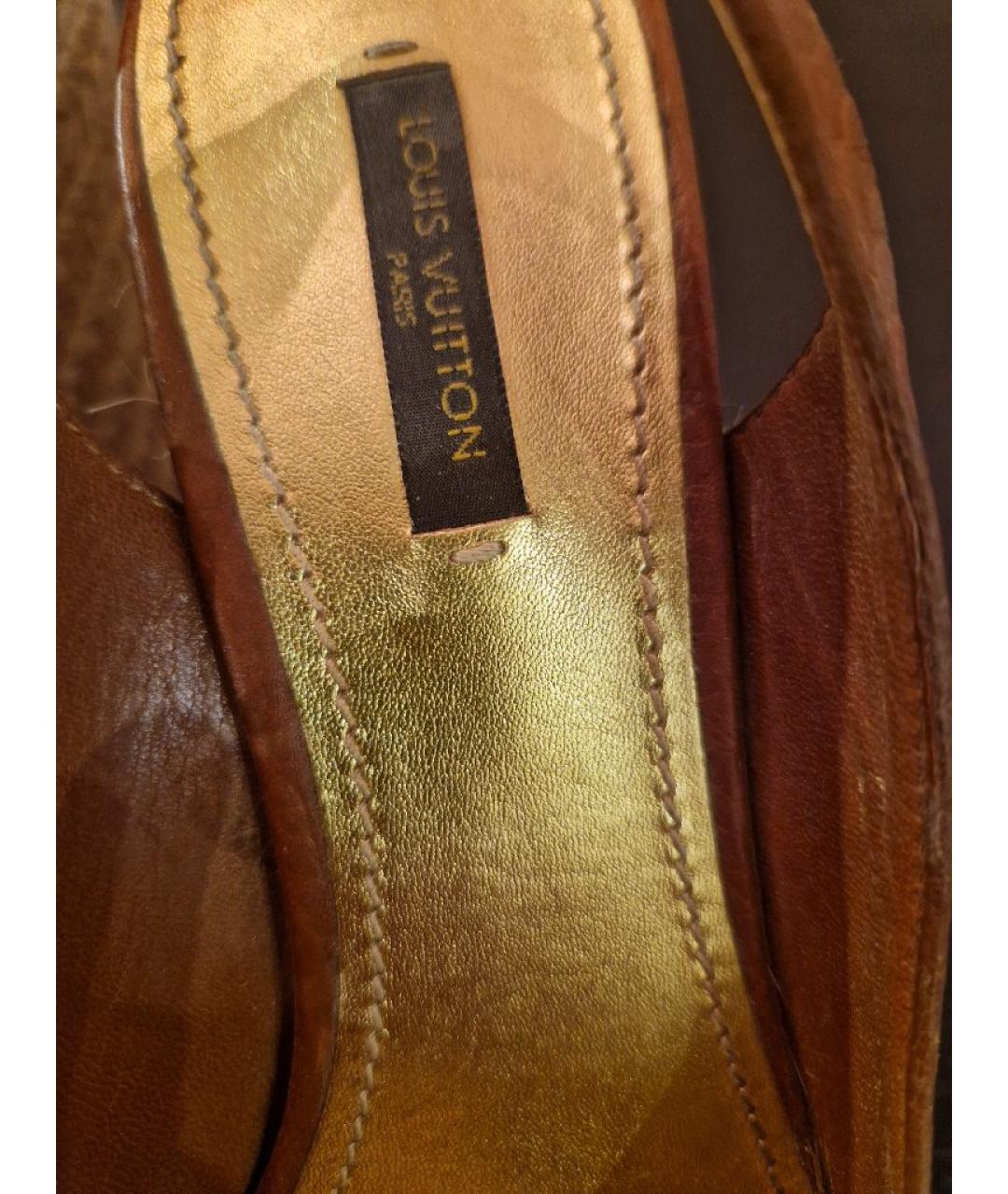 LOUIS VUITTON Коричневые кожаные босоножки, фото 6