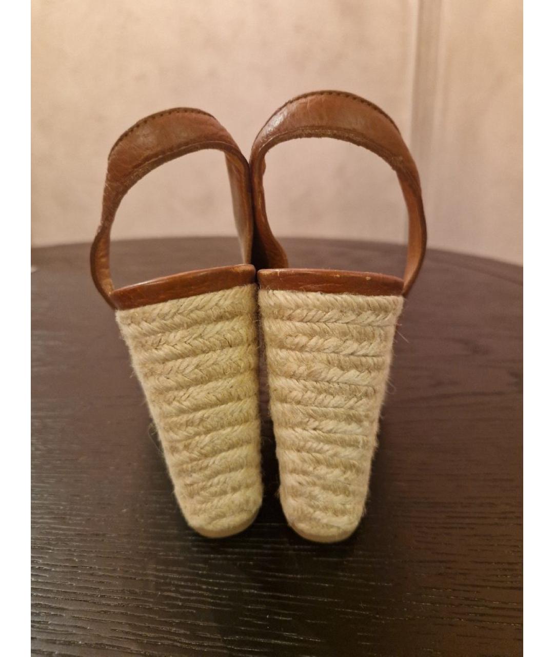 LOUIS VUITTON Коричневые кожаные босоножки, фото 4