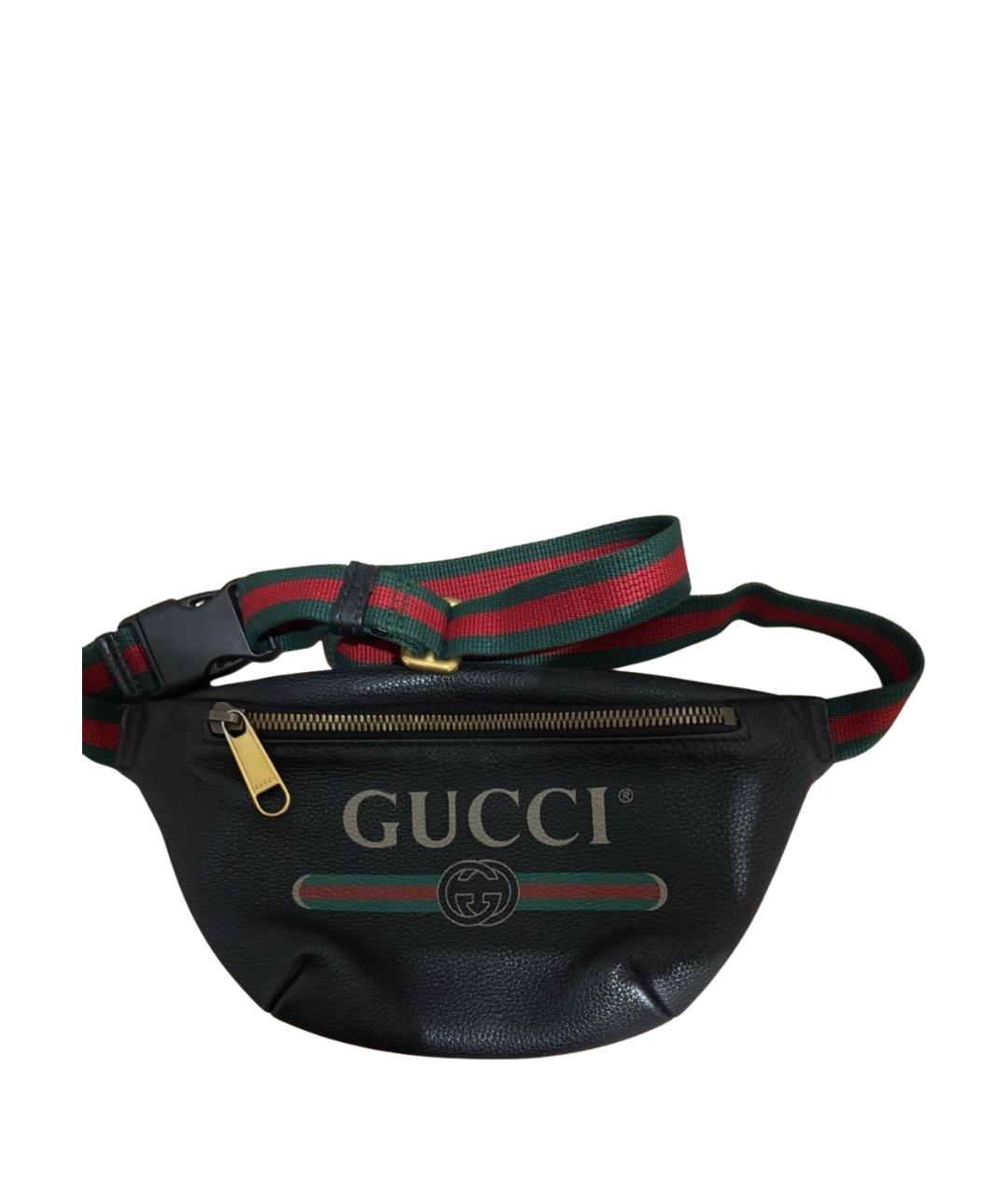 GUCCI Черная кожаная поясная сумка, фото 1