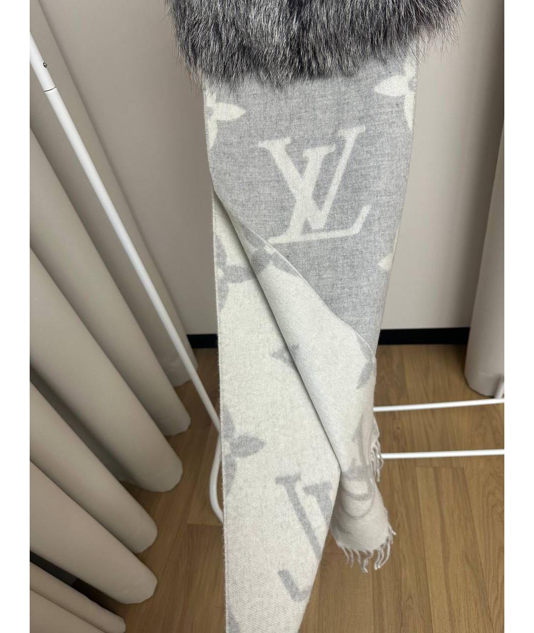 LOUIS VUITTON Серый кашемировый шарф, фото 4