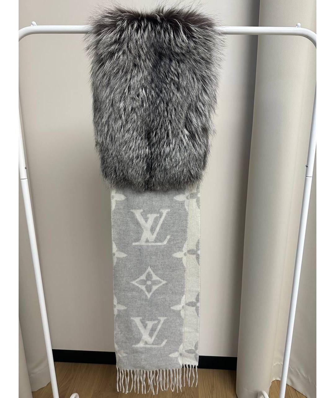 LOUIS VUITTON Серый кашемировый шарф, фото 5