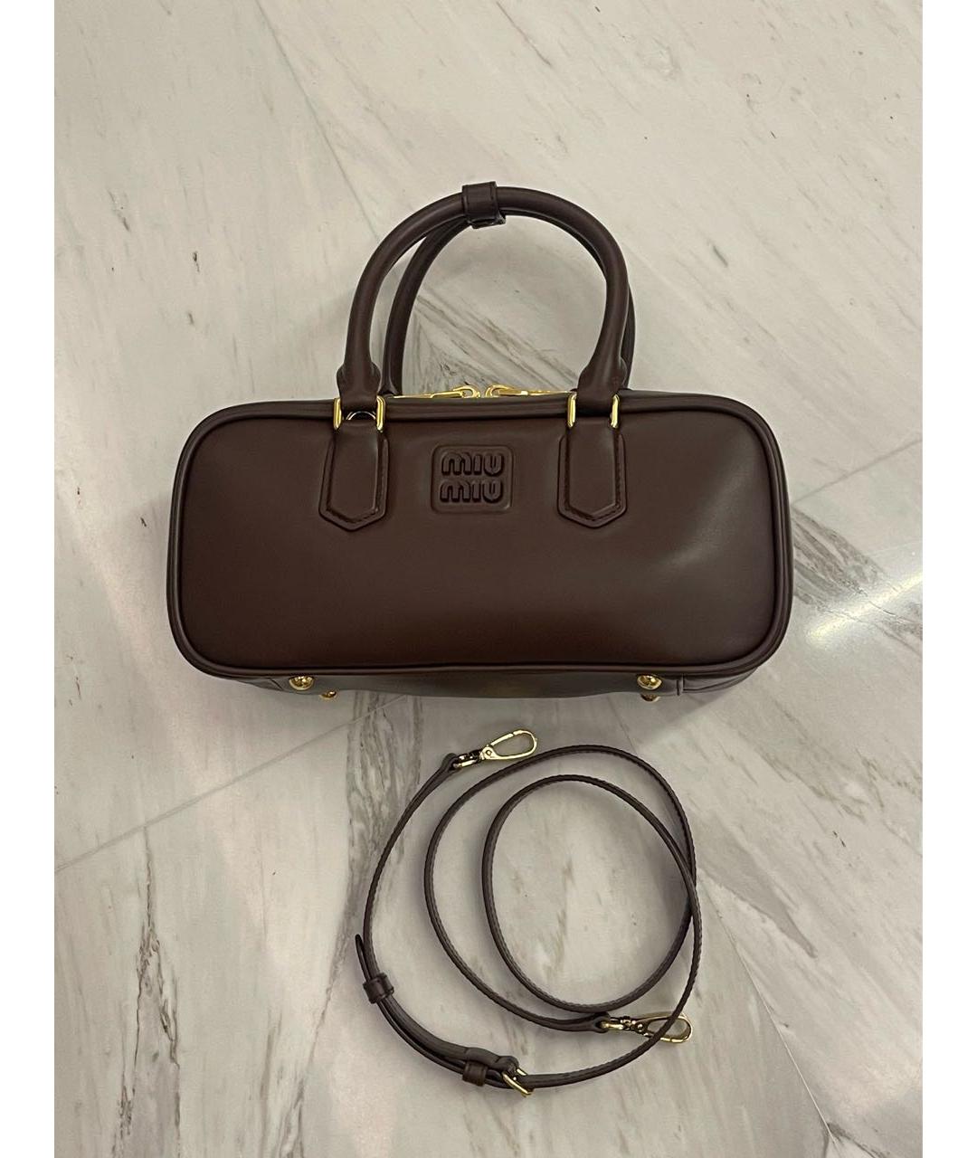MIU MIU Коричневая кожаная сумка с короткими ручками, фото 9