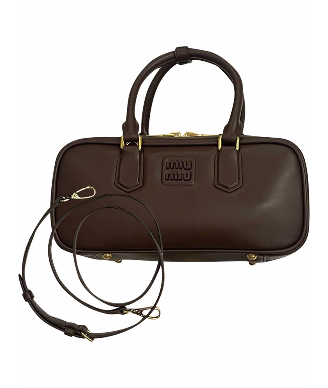MIU MIU Коричневая кожаная сумка с короткими ручками, фото 1