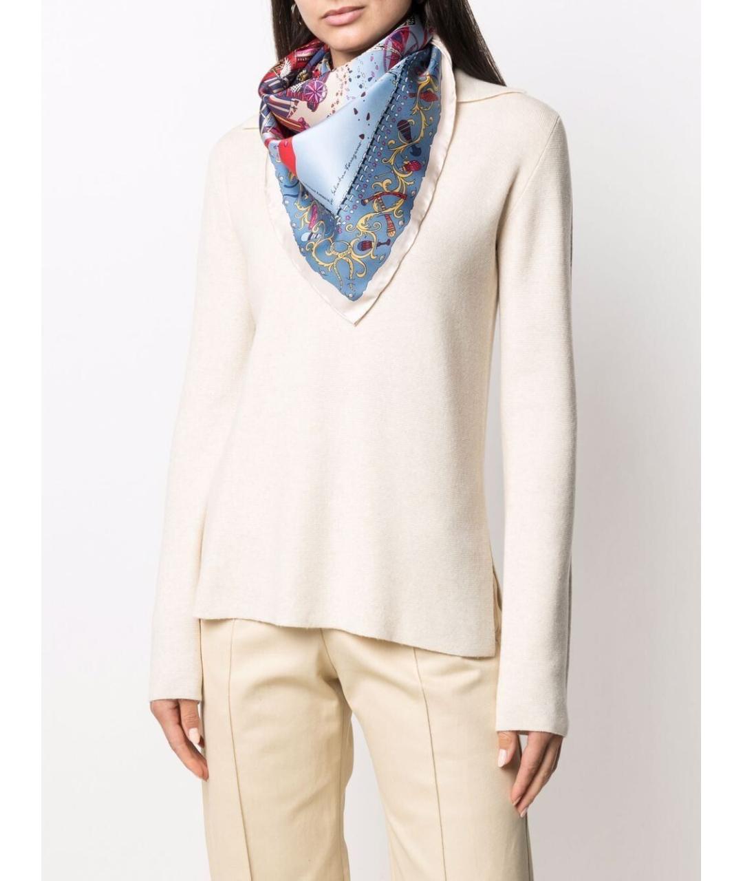 FERRAGAMO Синий шелковый шарф, фото 2