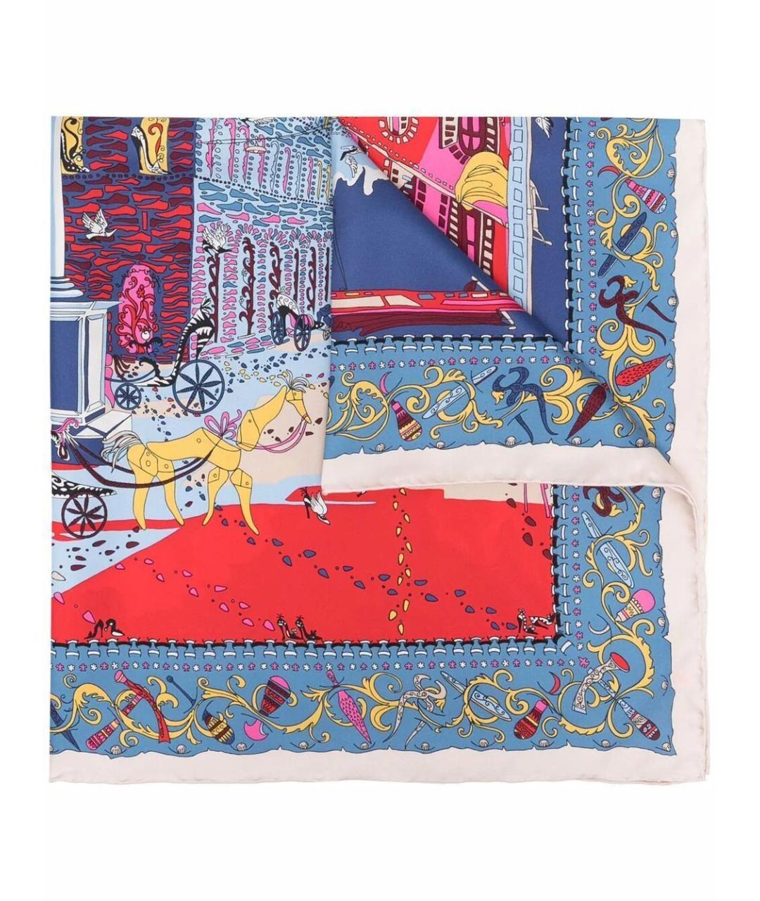 FERRAGAMO Синий шелковый шарф, фото 4