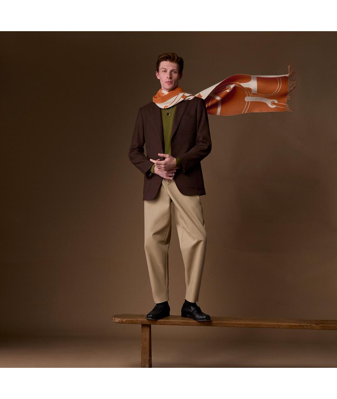 HERMES Оранжевый кашемировый шарф, фото 4