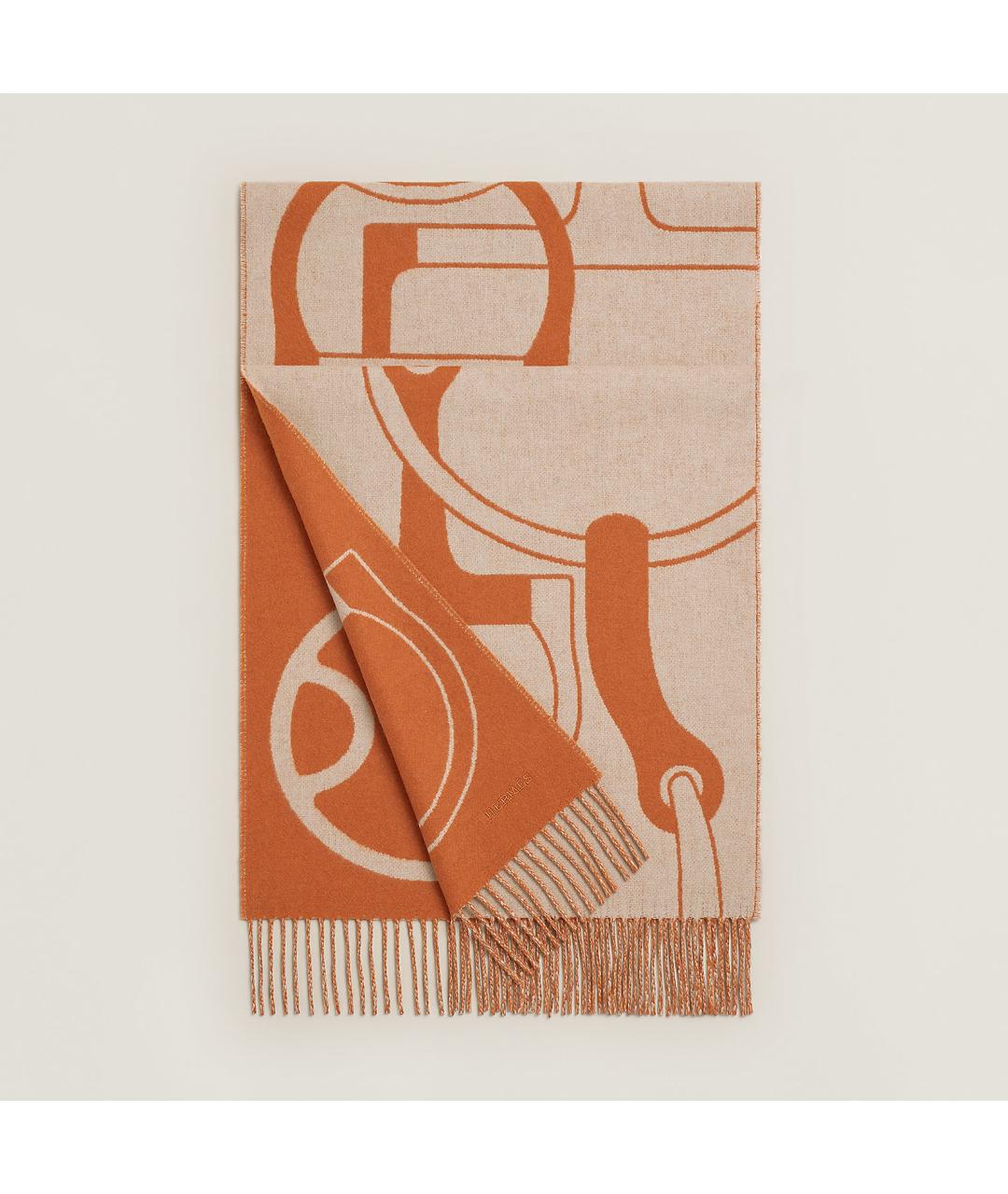HERMES Оранжевый кашемировый шарф, фото 2