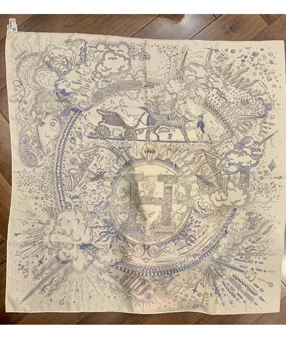 HERMES Бежевый шелковый платок, фото 4