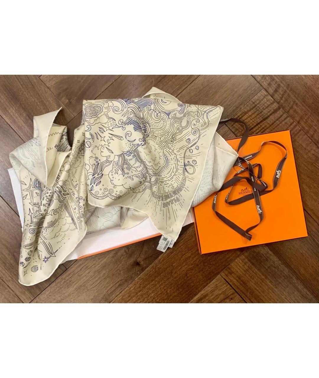 HERMES Бежевый шелковый платок, фото 2