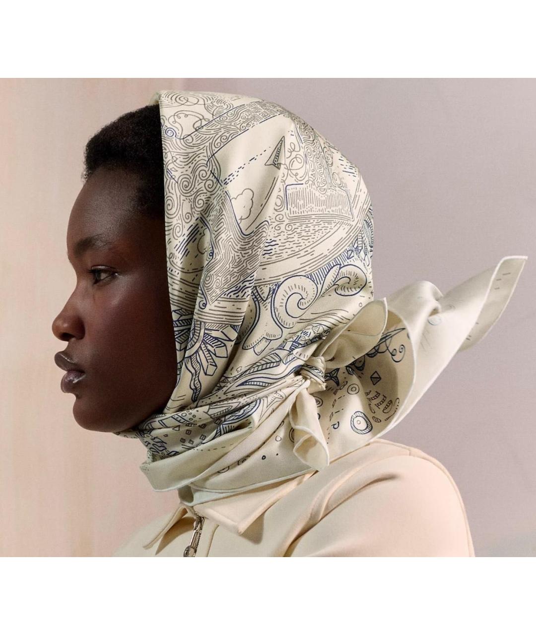 HERMES Бежевый шелковый платок, фото 5