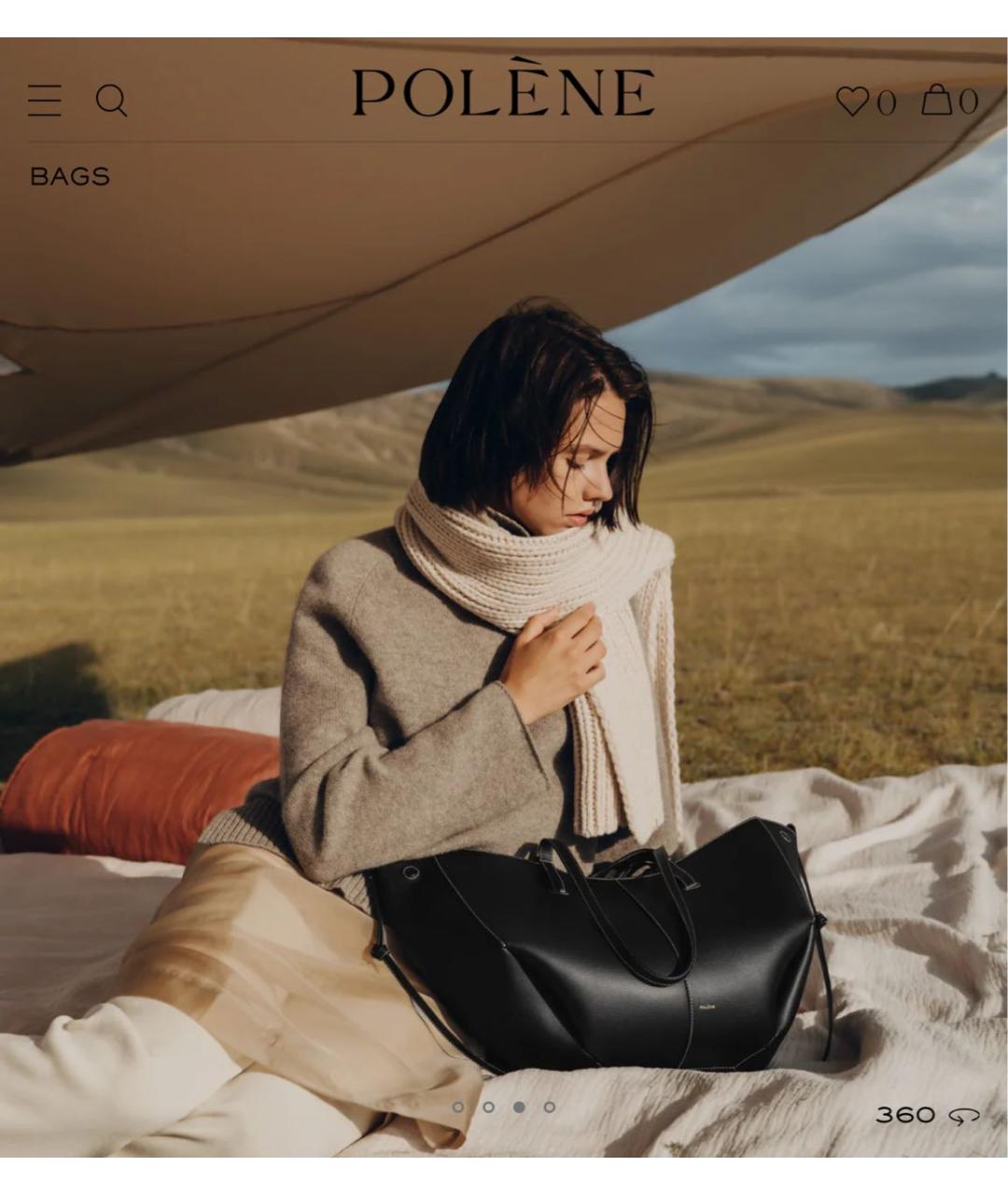 POLENE Черная кожаная сумка тоут, фото 2