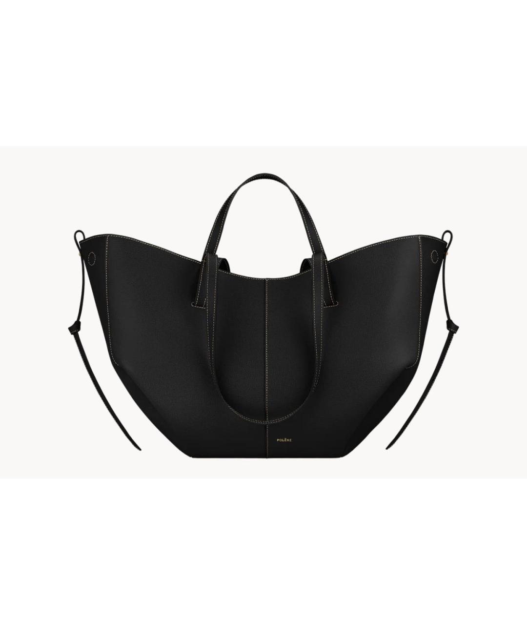POLENE Черная кожаная сумка тоут, фото 3