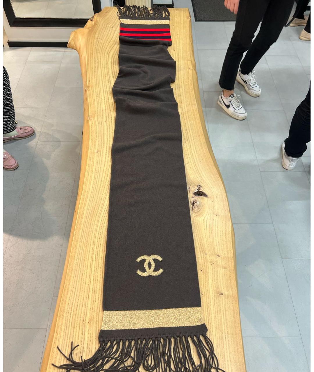 CHANEL Коричневый кашемировый шарф, фото 2