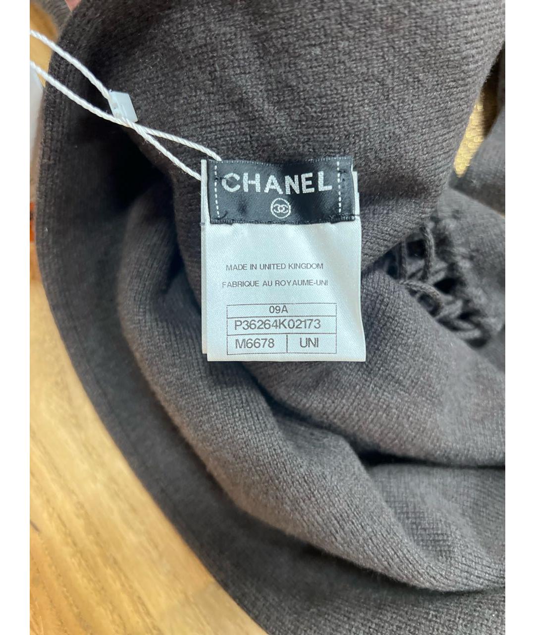 CHANEL Коричневый кашемировый шарф, фото 6