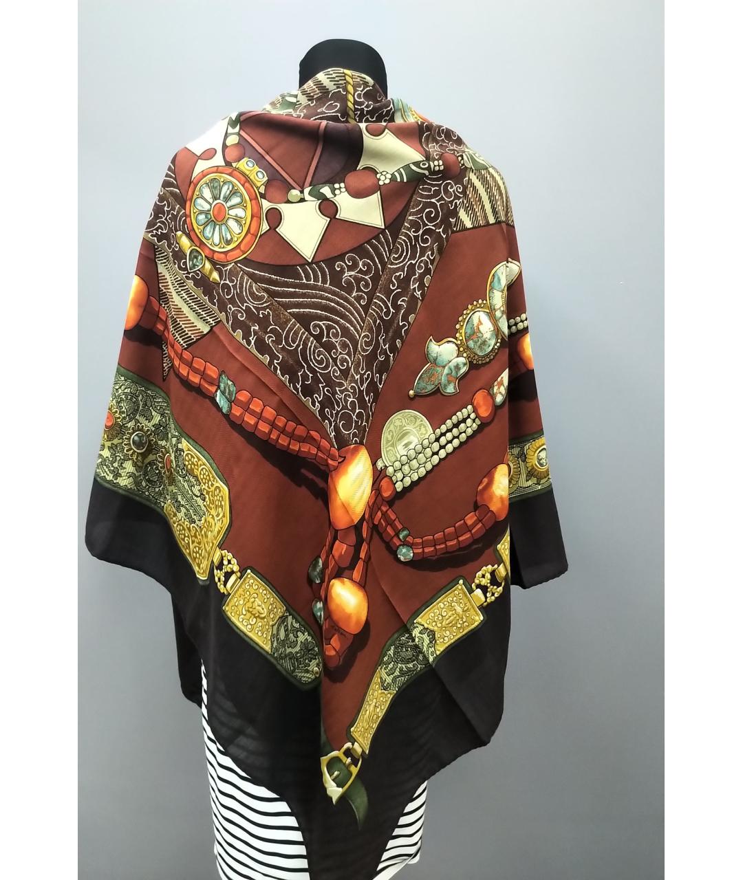 HERMES Коричневый кашемировый платок, фото 3