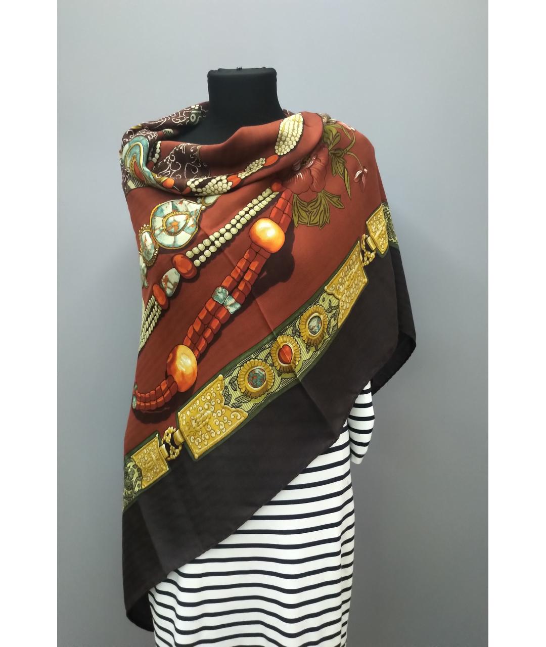 HERMES Коричневый кашемировый платок, фото 6