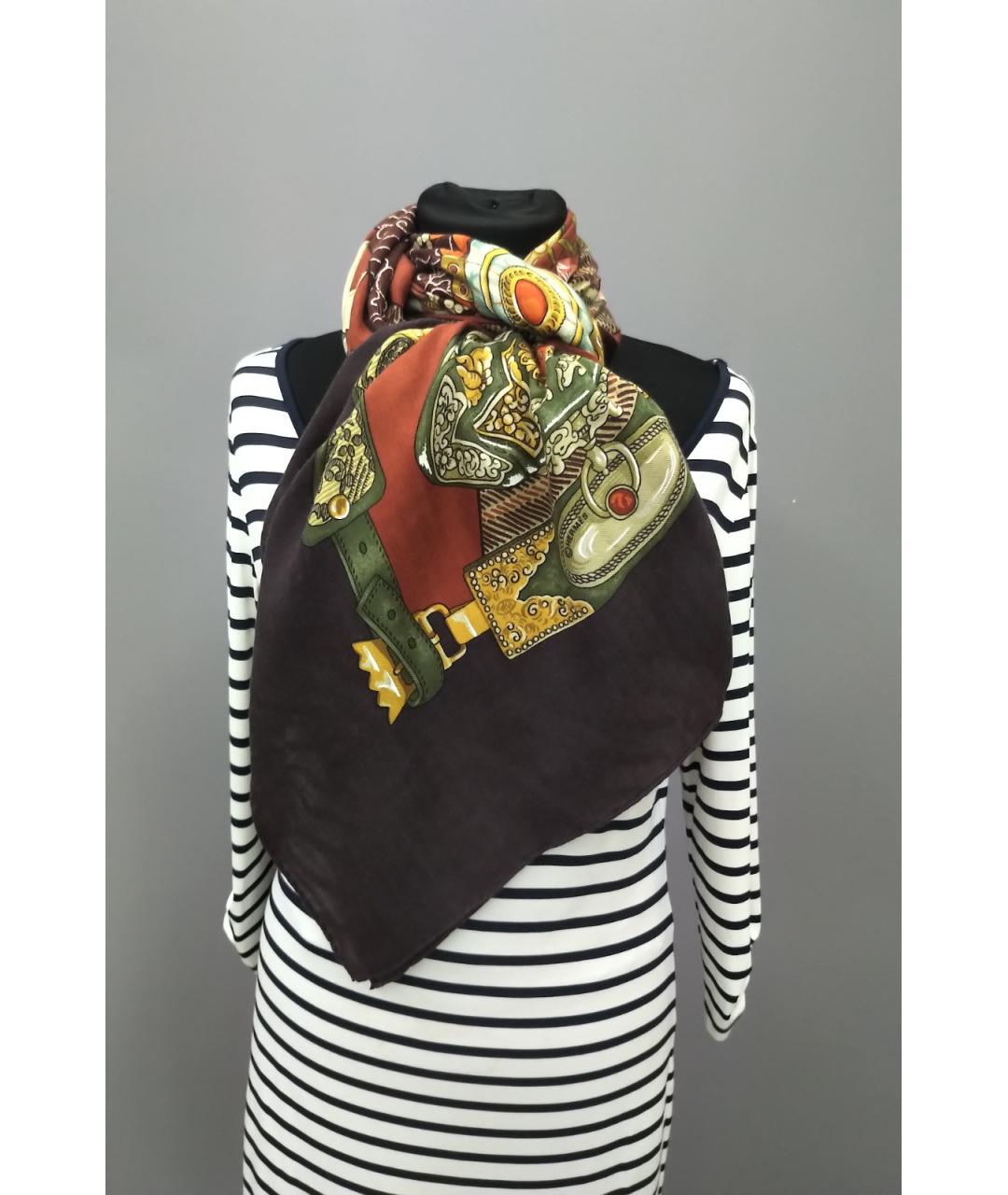 HERMES Коричневый кашемировый платок, фото 8