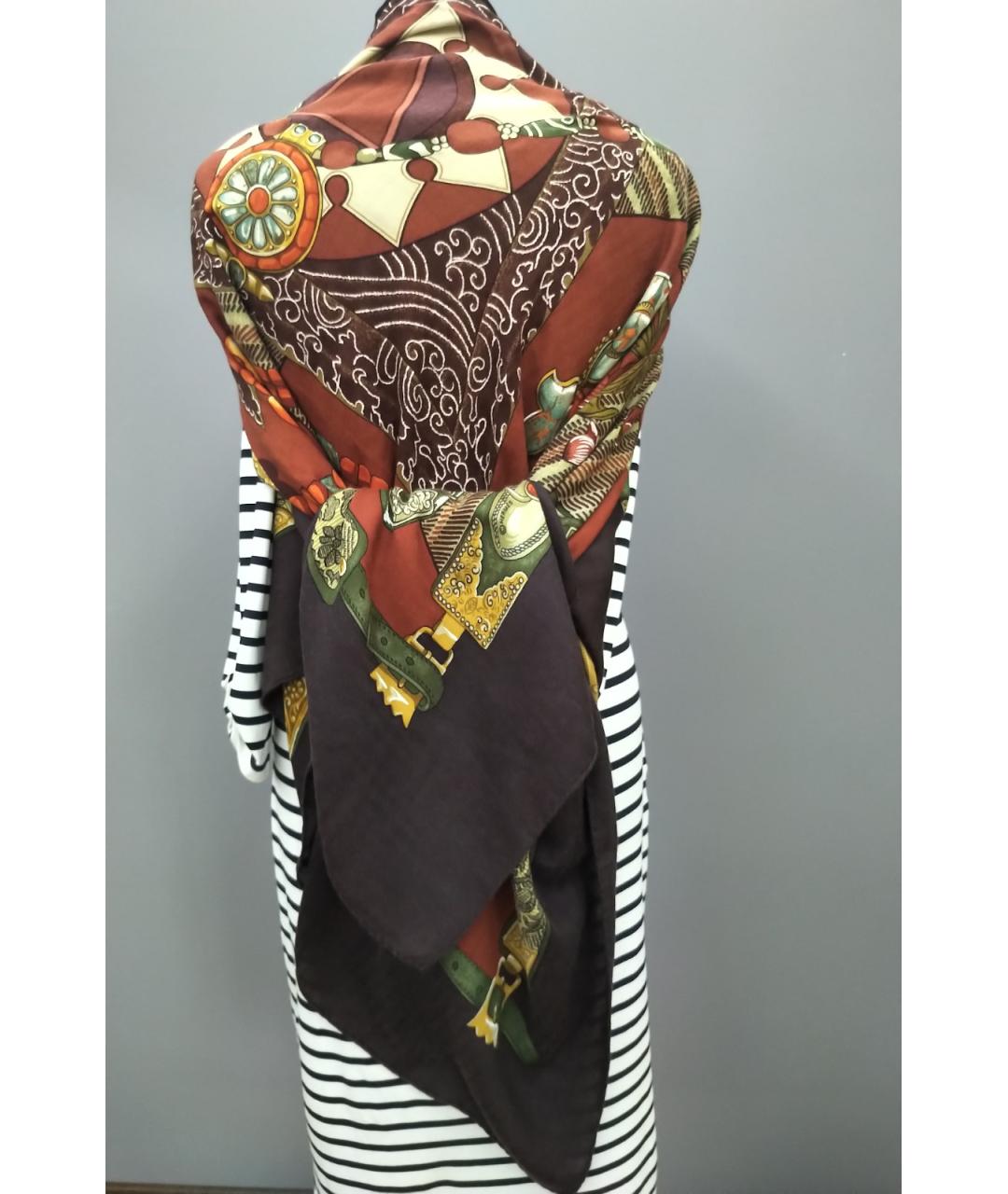 HERMES Коричневый кашемировый платок, фото 5