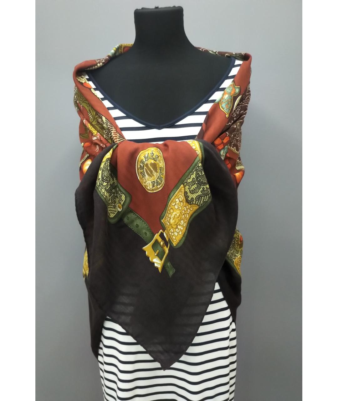 HERMES Коричневый кашемировый платок, фото 7