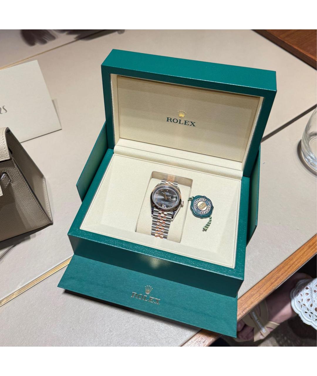 ROLEX Серые часы из розового золота, фото 4