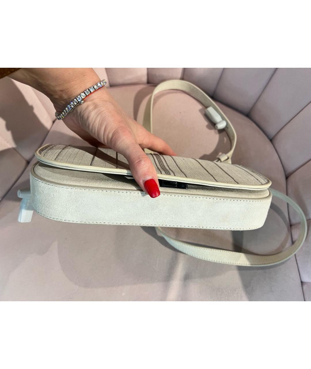 BRUNELLO CUCINELLI Серая кожаная сумка через плечо, фото 7