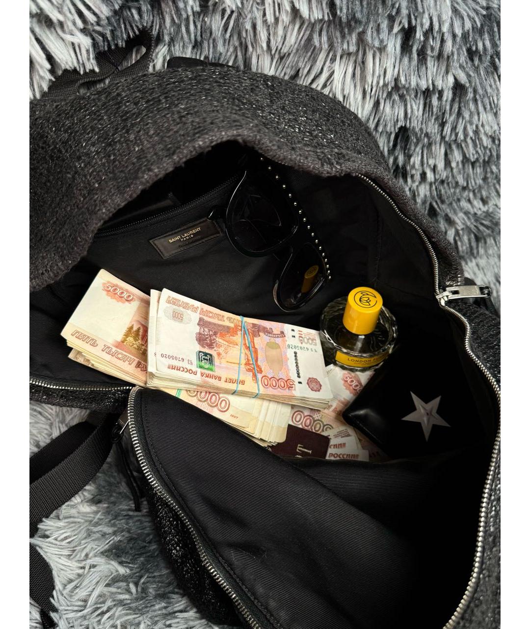 SAINT LAURENT Черный твидовый рюкзак, фото 4