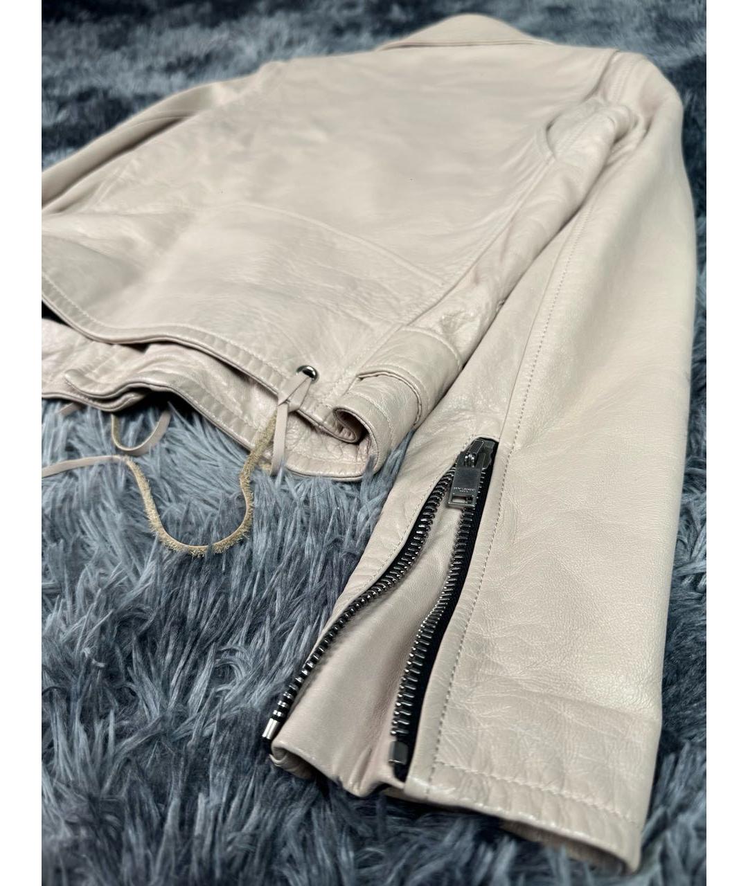 SAINT LAURENT Бежевая кожаная куртка, фото 5