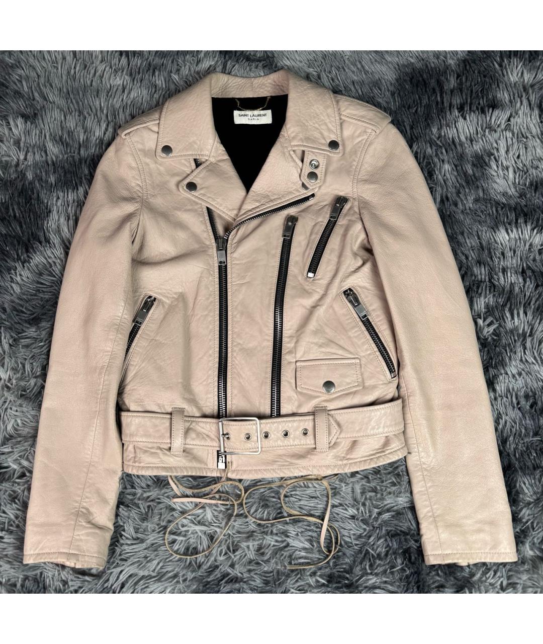 SAINT LAURENT Бежевая кожаная куртка, фото 9