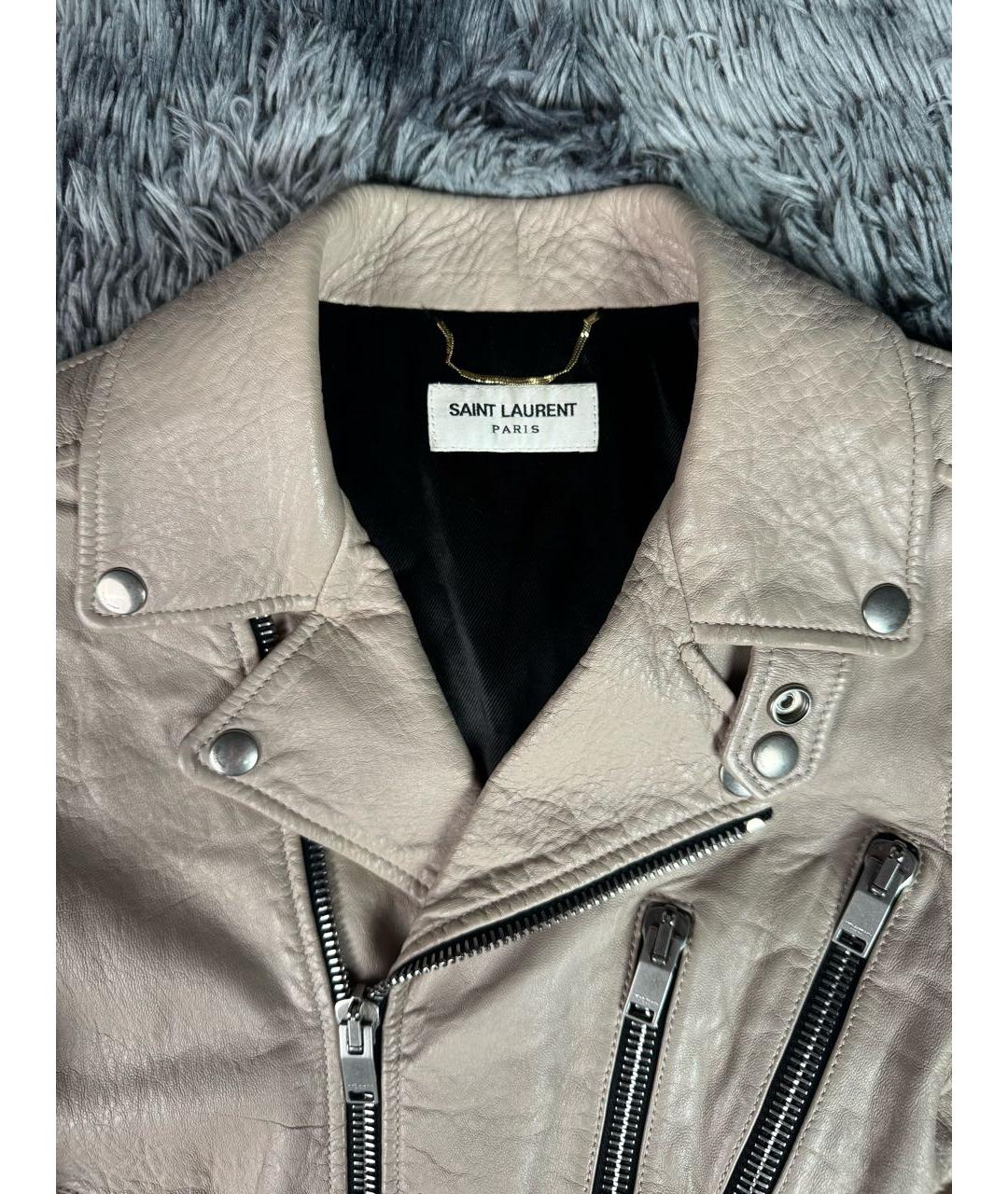 SAINT LAURENT Бежевая кожаная куртка, фото 4