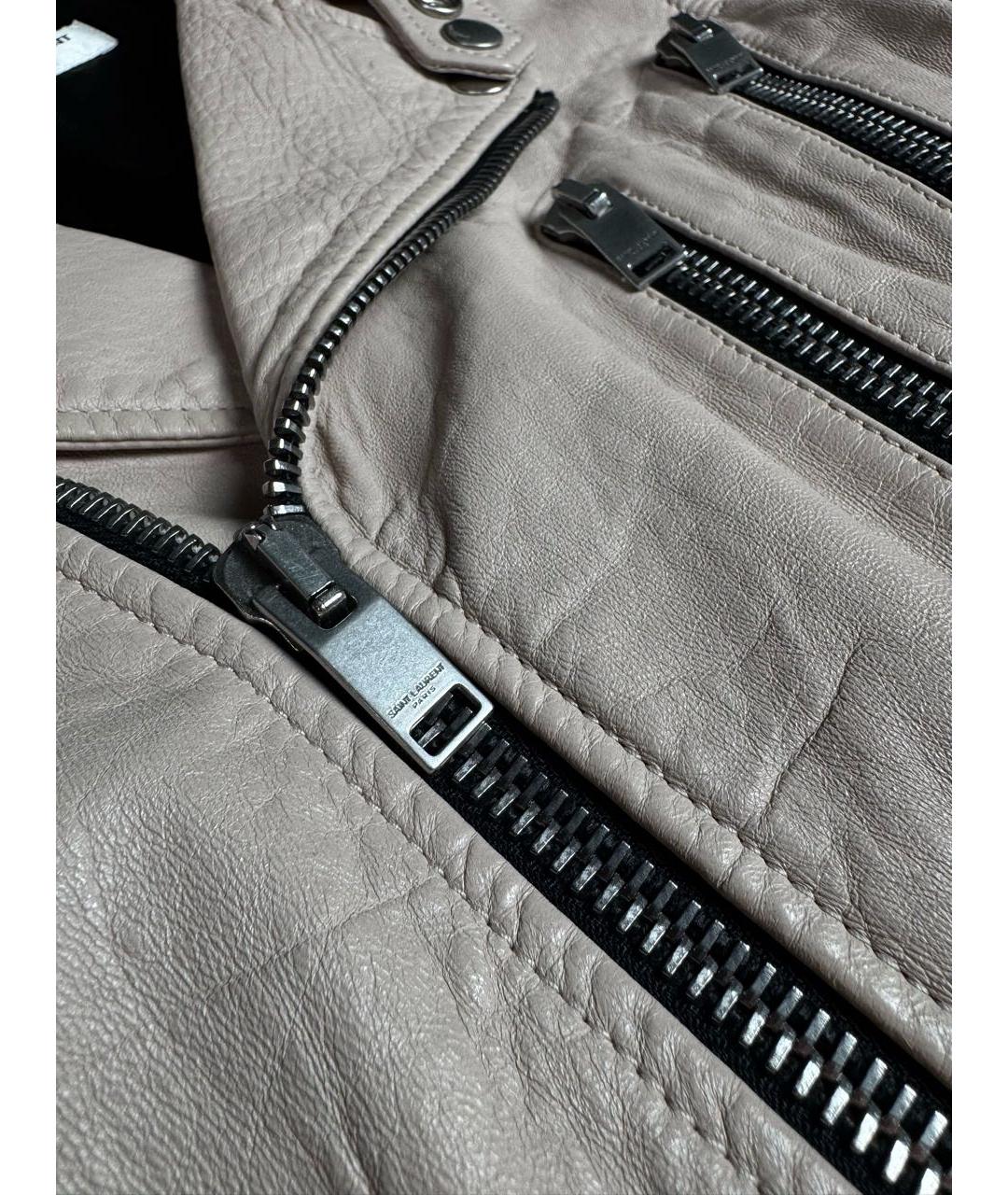 SAINT LAURENT Бежевая кожаная куртка, фото 7