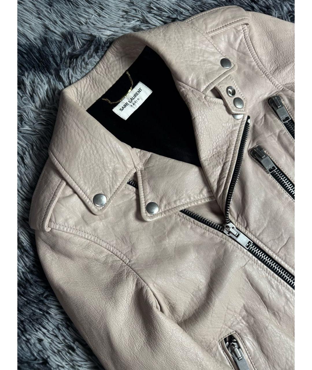 SAINT LAURENT Бежевая кожаная куртка, фото 3