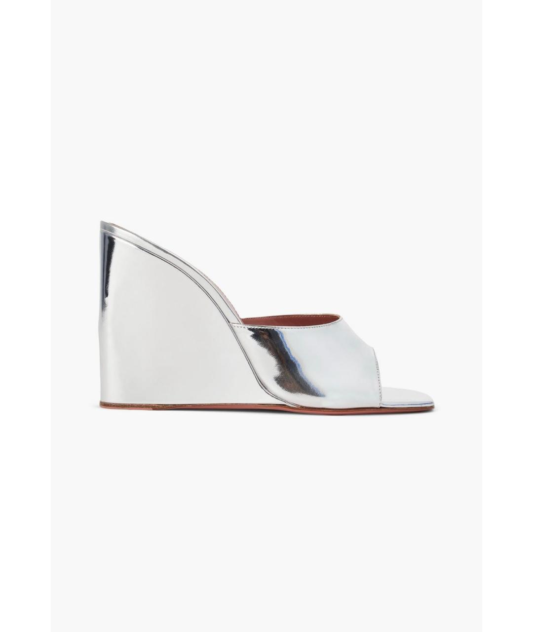 Amina Muaddi Серебряные кожаные мюли, фото 5