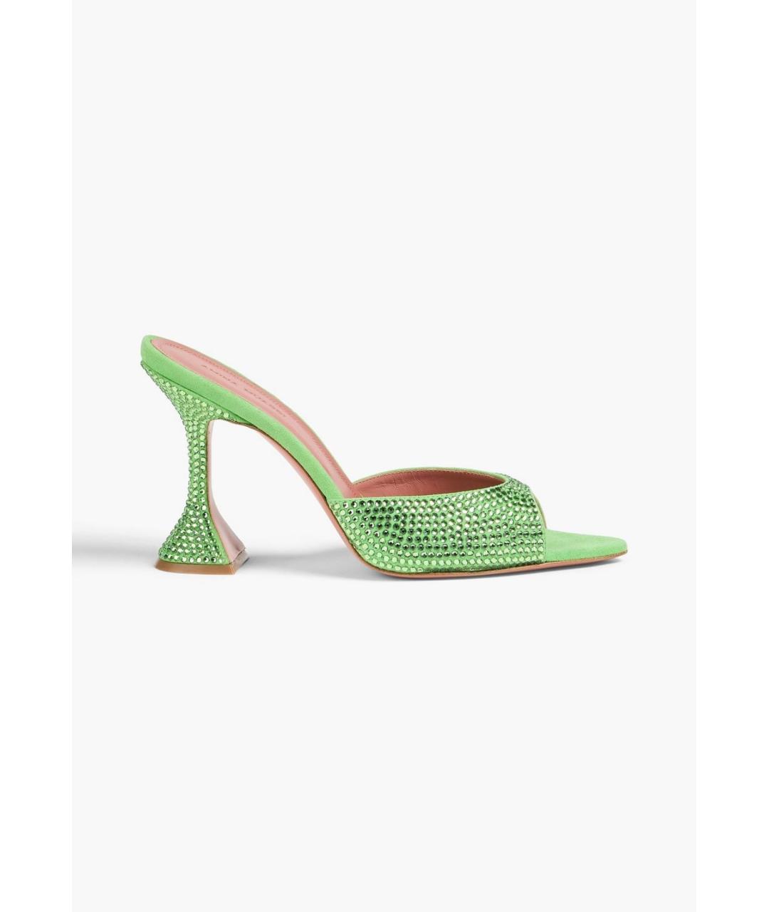 Amina Muaddi Зеленые замшевые мюли, фото 5